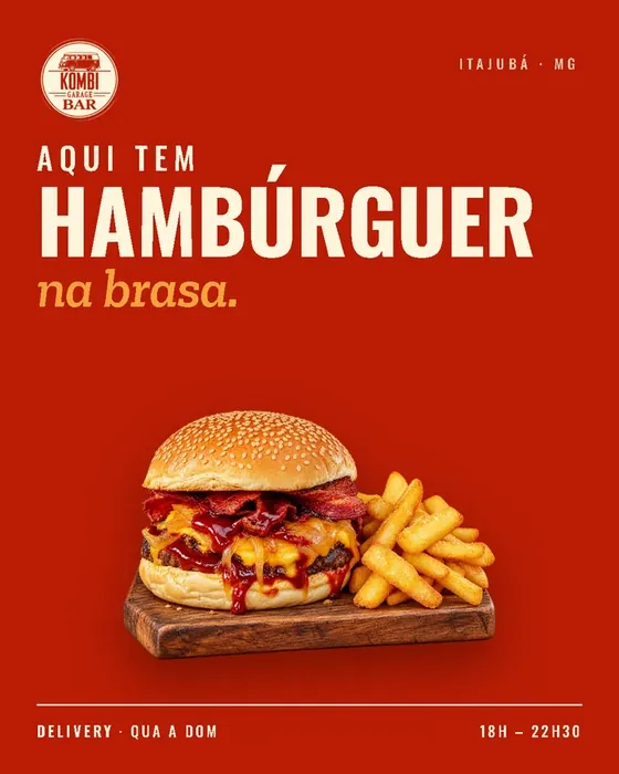 Post da Kombi Garage Bar: hambúrguer na brasa