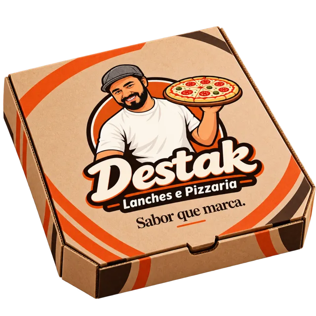 Mockup da caixa de pizza da Destak